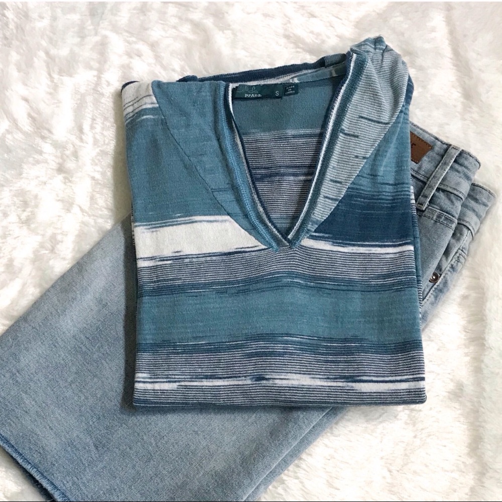 Prana V-Neck Hooded Long Sleeve Striped Top S - Picture 5 of 6